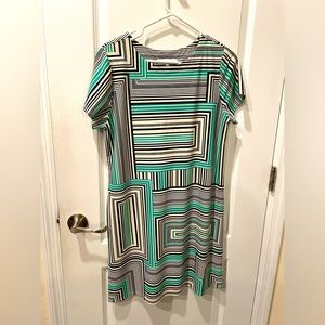 Jude Connally Womens Short Sleeved Multicolor Aline Dress Stretchy Size Large